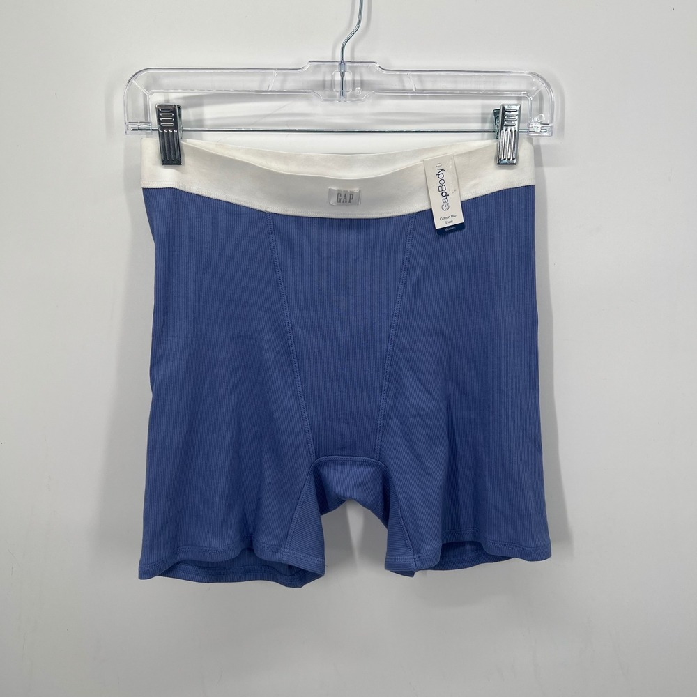 GapBody Cotton Rib Slip Short Blue White Waistband GPW01070 Medium NWT